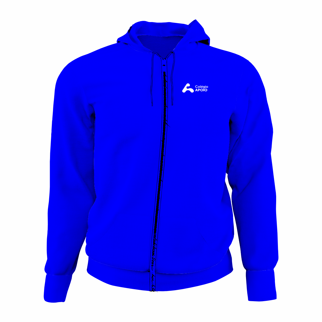 AGASALHOS COLEGIO APOIO 7 Moletom com Zíper, Capuz e Bordado Azul Unissex Colégio Apoio - Imagem 1