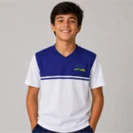 Camiseta Branca com Recorte Azul Escola Doutor Lindolfo Bernardes