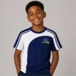 Camiseta Azul com Recorte branco Escola Doutor Lindolfo Bernardes