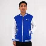 Jaqueta College Helanca flanelada ou Tactel com ziper e bordada - Colégio Apoio Azul com Branco