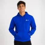 Moletom com Zíper, Capuz e Bordado Azul Unissex Colégio Apoio